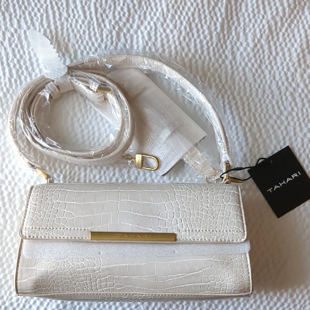 Tahari White Crossbody Bag with Croc Texture